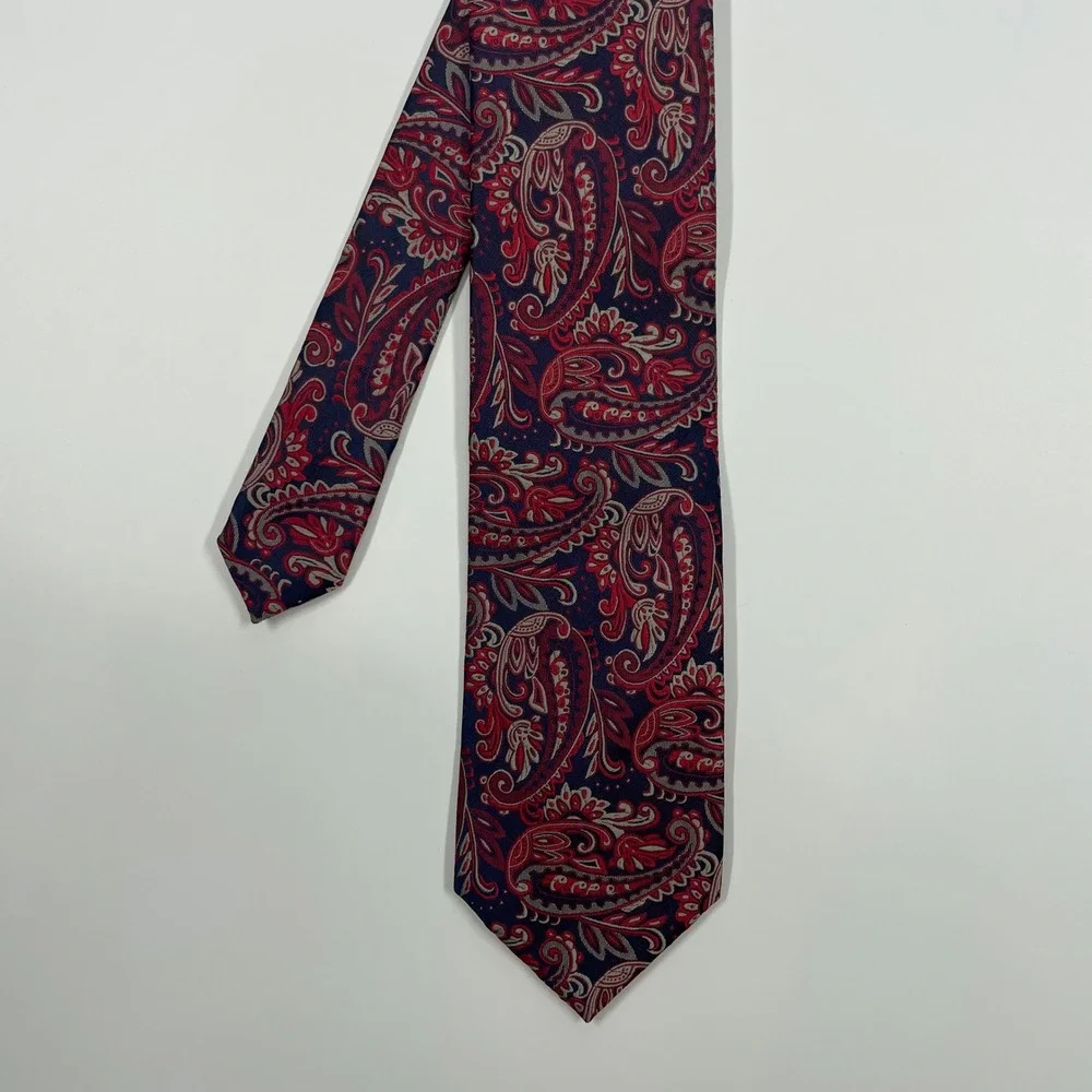 John Sparks Navy Red Paisley Silk Blend Classic Necktie Mens OS